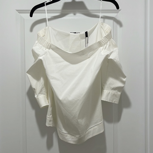 NWT Theory Joscla Blouse Off The Shoulder Top Size Petite XS White Rand Light - Picture 7 of 16
